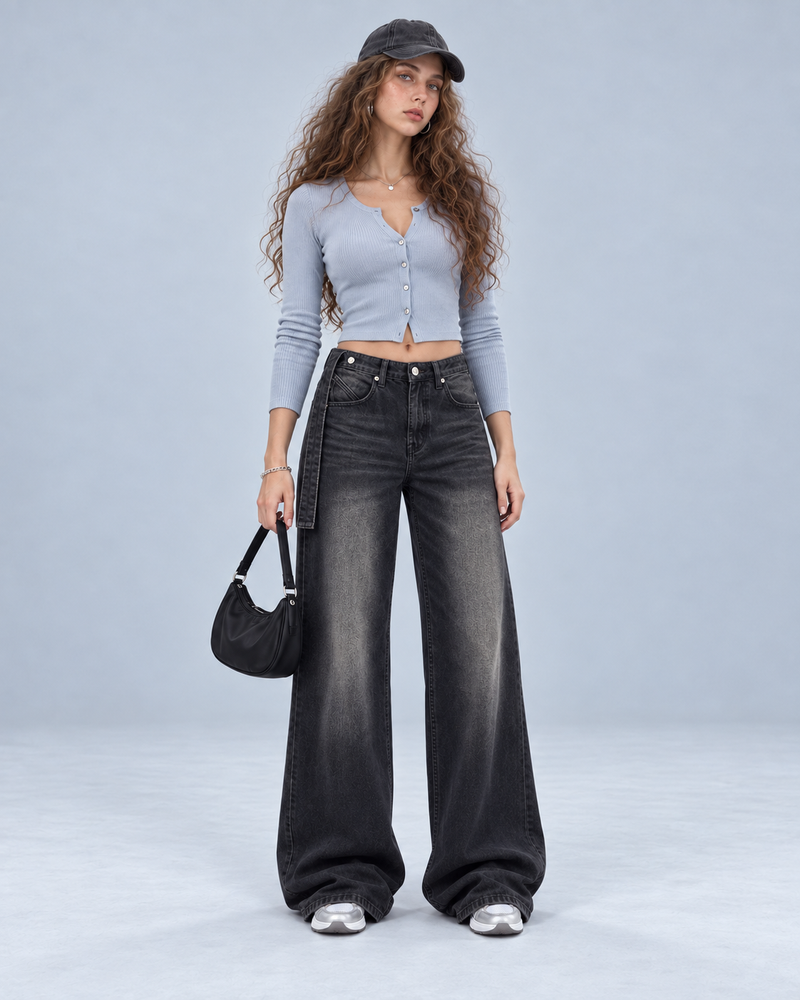 Washed Black Shadow wide leg jean - WDE 11