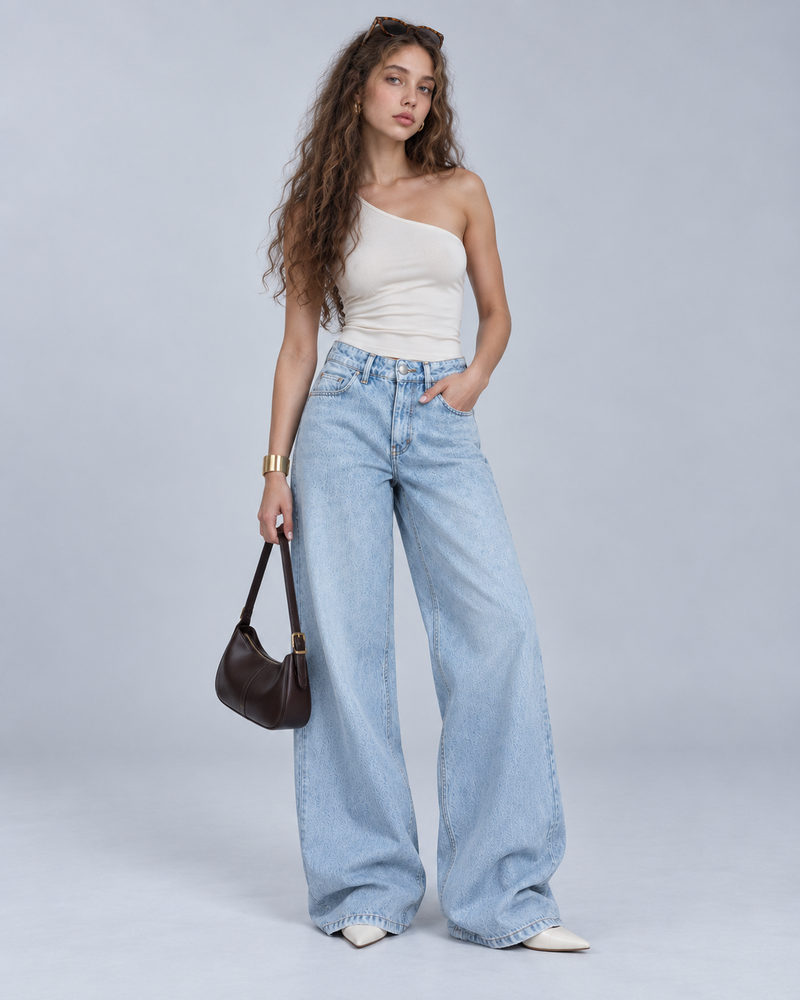 Blue Washed high Waist Wide Leg Jeans - WDE 07
