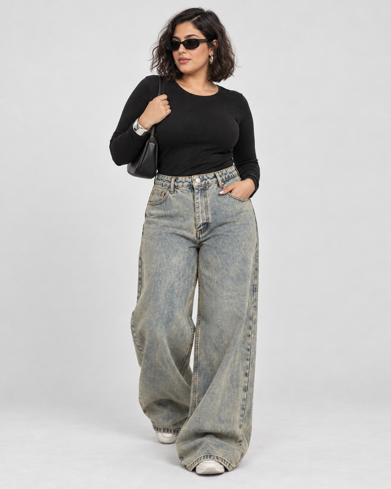 Dirty Washed Wide Leg Jeans - WDE 04
