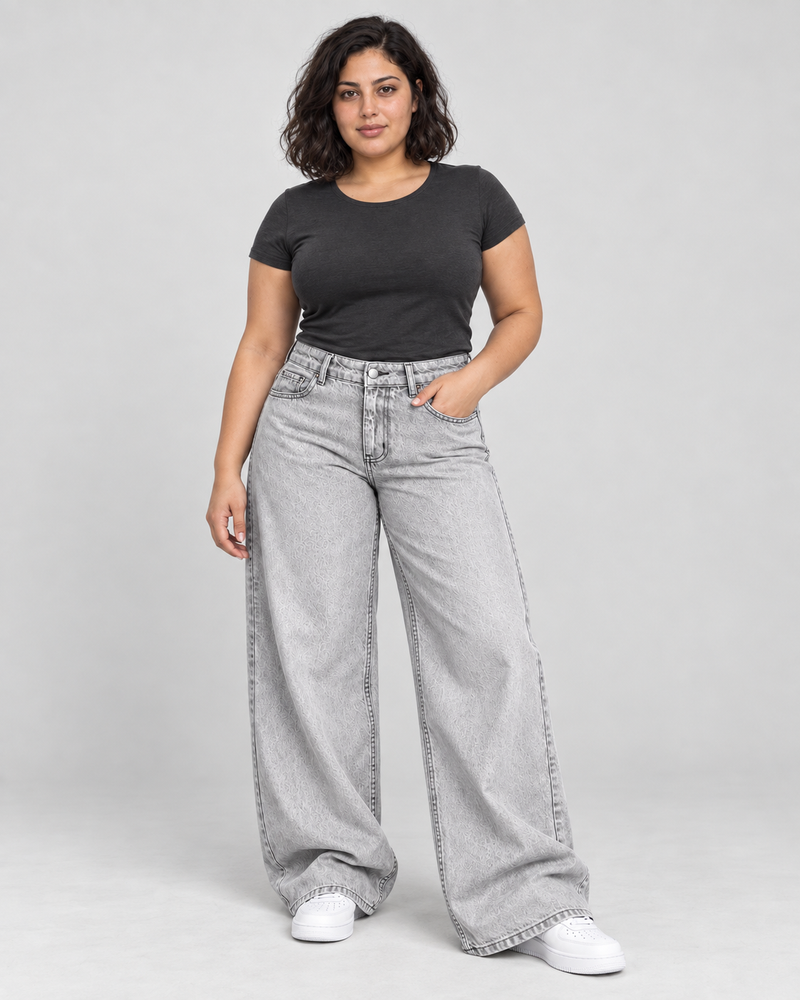 Light Grey Wide leg high waist jean - WDE 13