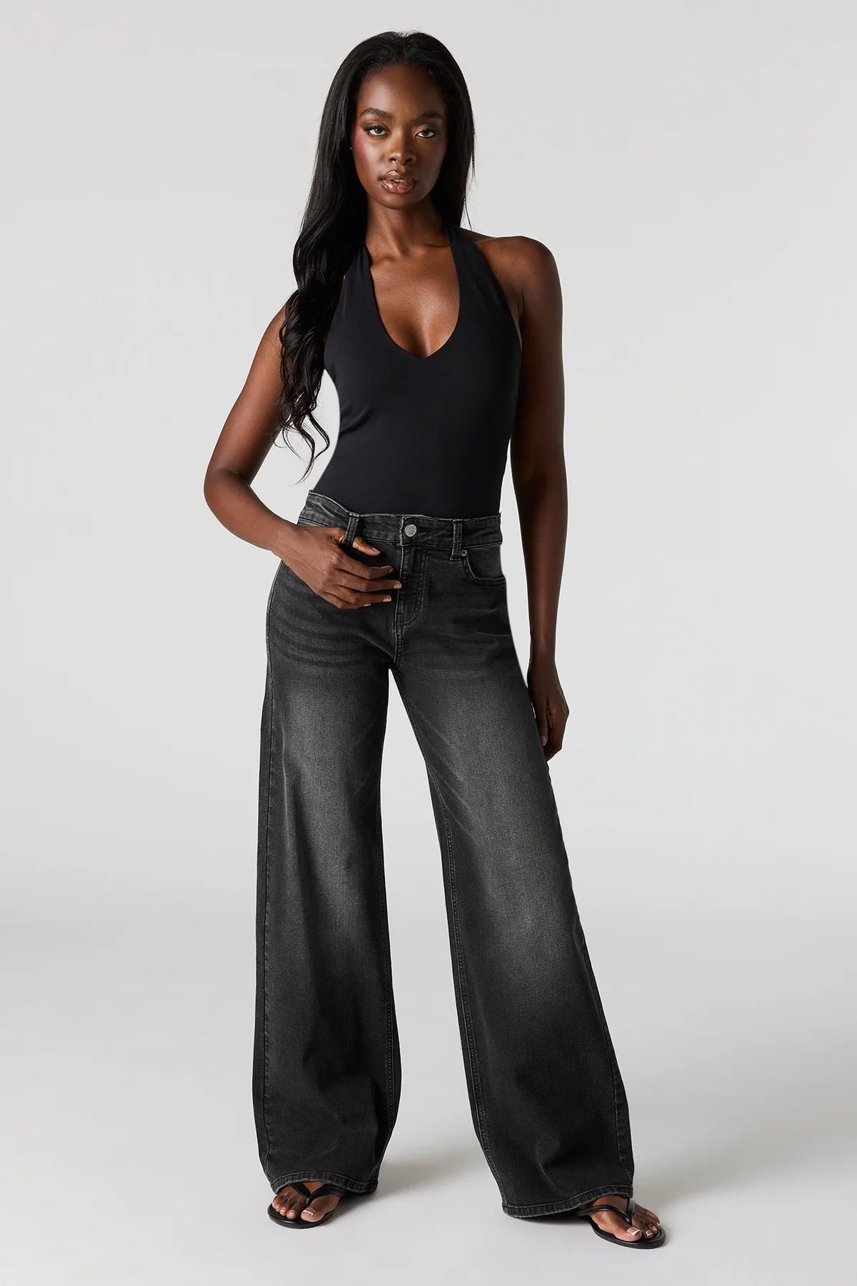 High Rise Wide Leg Washed Black