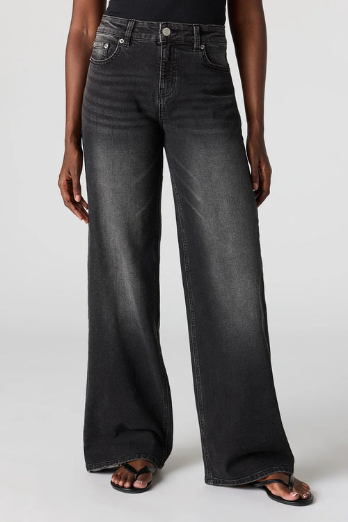 High Rise Wide Leg Washed Black