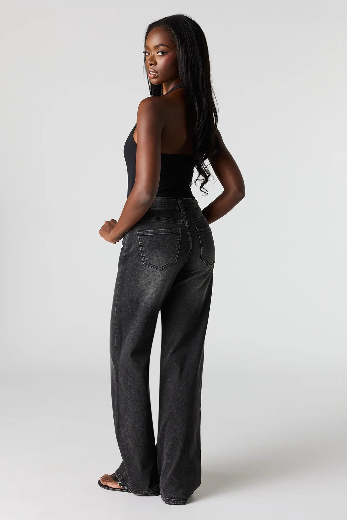 High Rise Wide Leg Washed Black