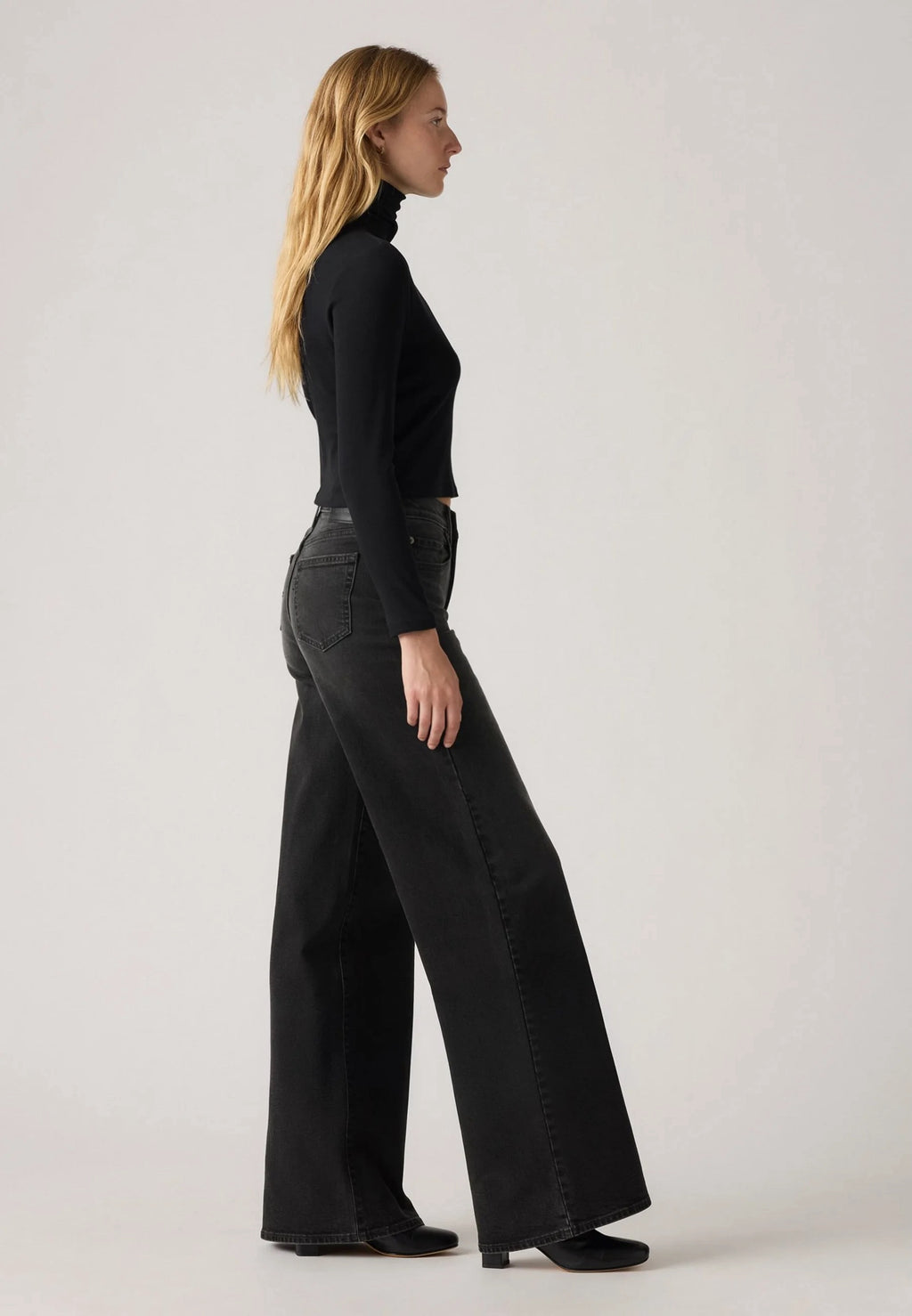High Rise Wide Leg Washed Black