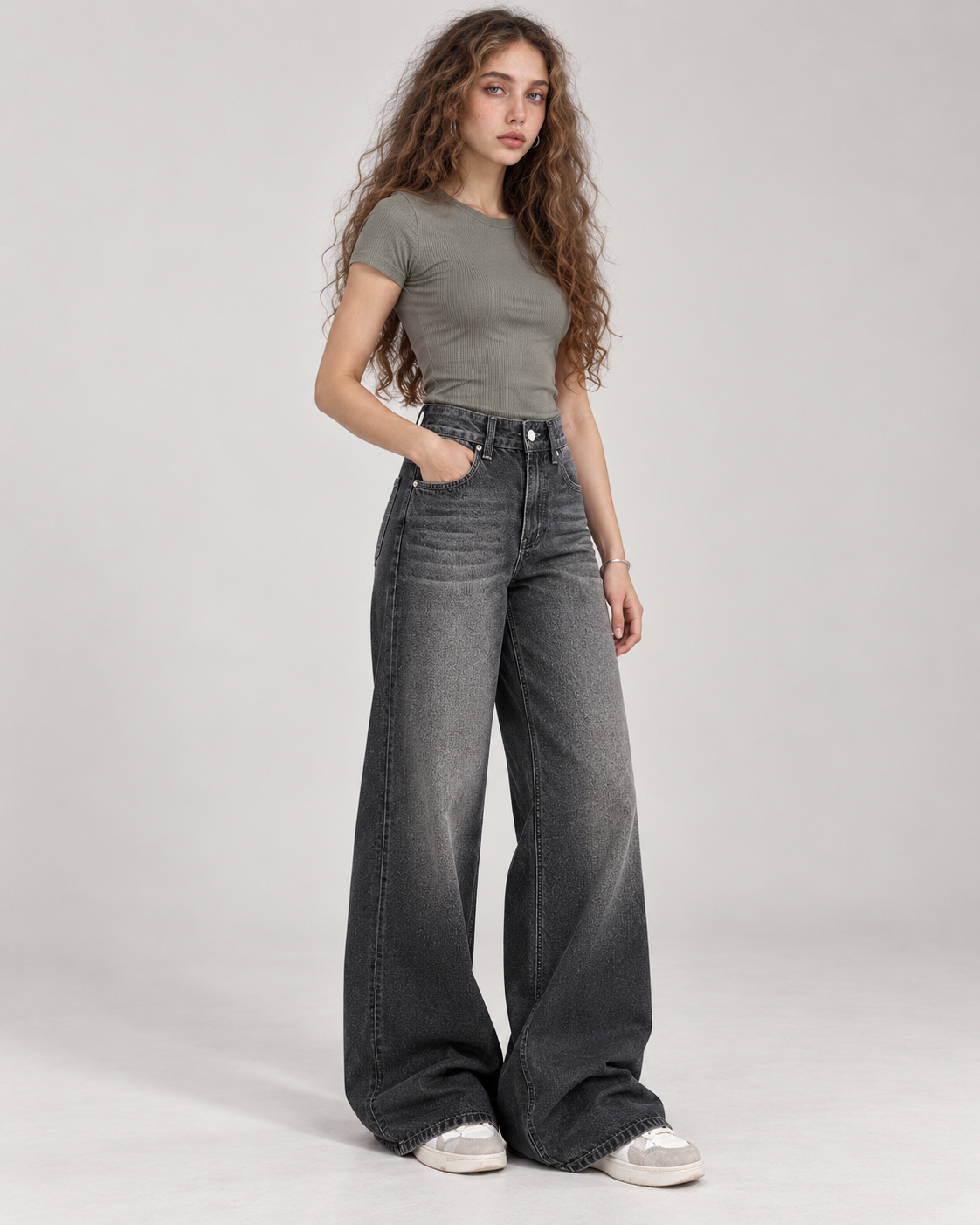 Gris  pâle Jeans décontractés et amples - WDE 09
