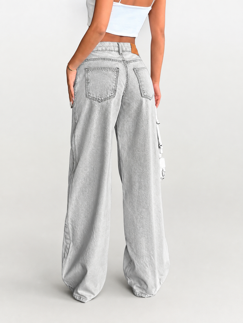Wide leg high waist jeans medium wash - Ash grey