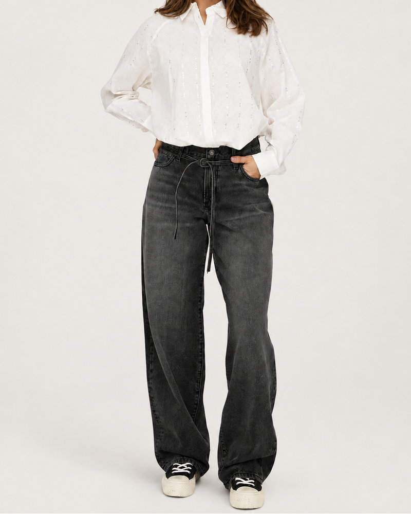Wide leg baggy Jean  noir washed