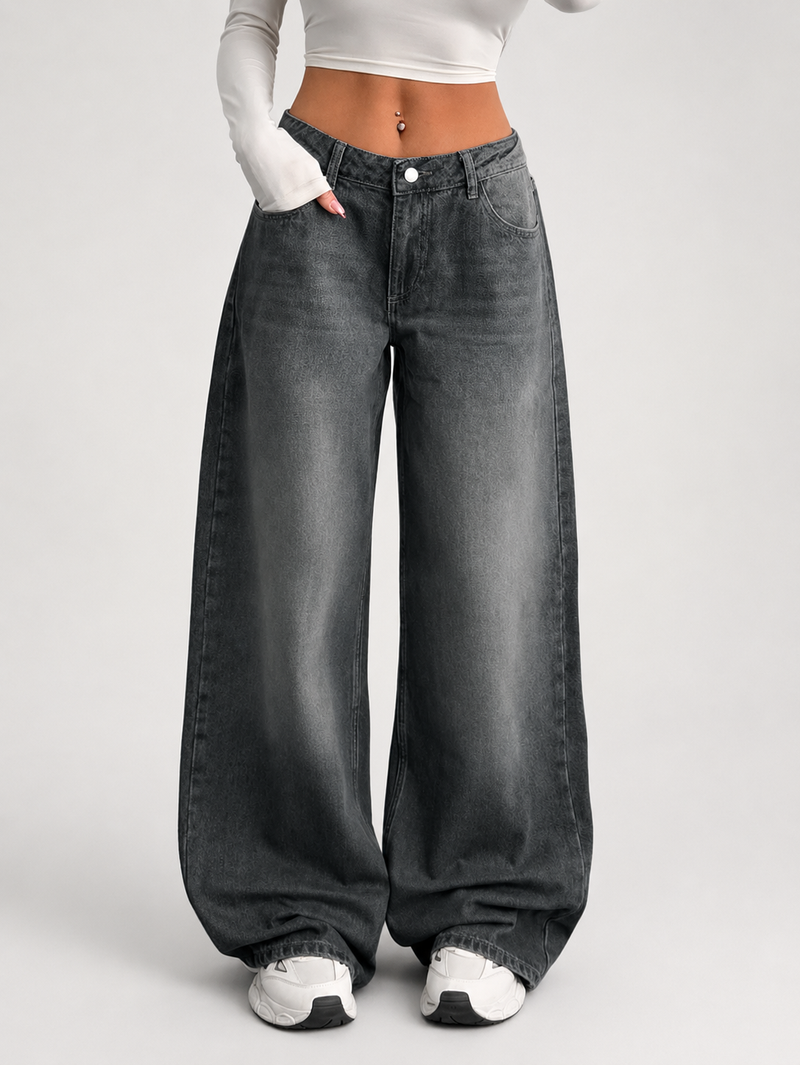 Jeans décontractés et amples - Gris  pâle