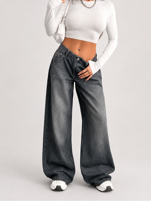 Jeans décontractés et amples - Gris  pâle