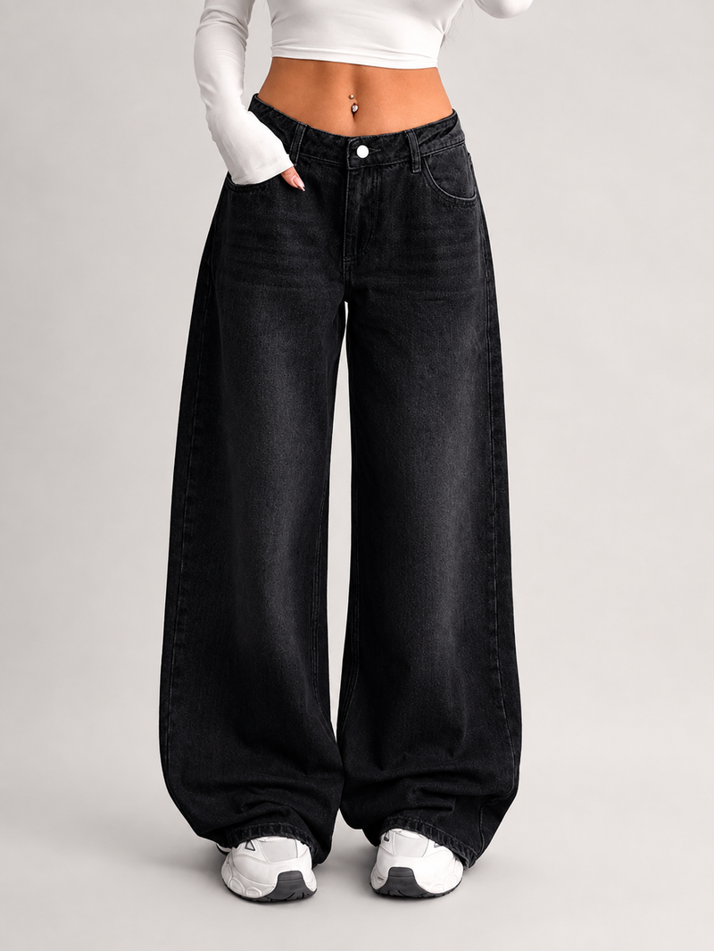 High Rise Wide Leg Washed Black