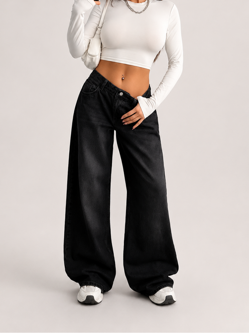High Rise Wide Leg Washed Black