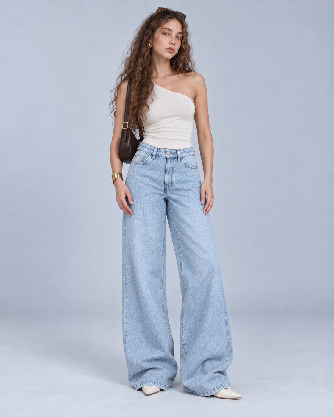 Blue Washed high Waist Wide Leg  Jeans -  WDE 07