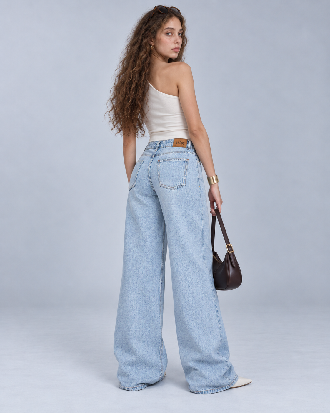 Blue Washed high Waist Wide Leg  Jeans -  WDE 07
