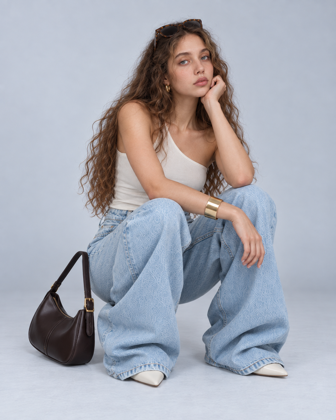 Blue Washed high Waist Wide Leg  Jeans -  WDE 07