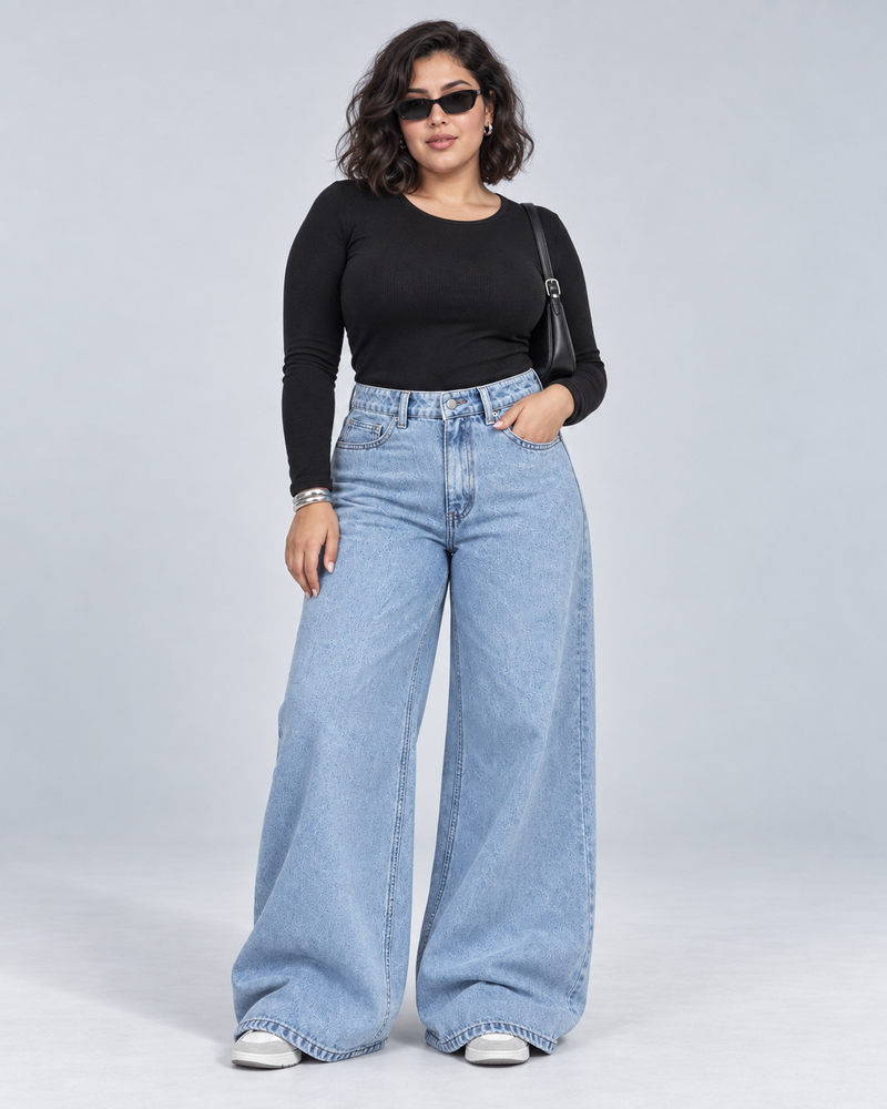 Light Blue Wide Leg Casual Jeans - WDE 12