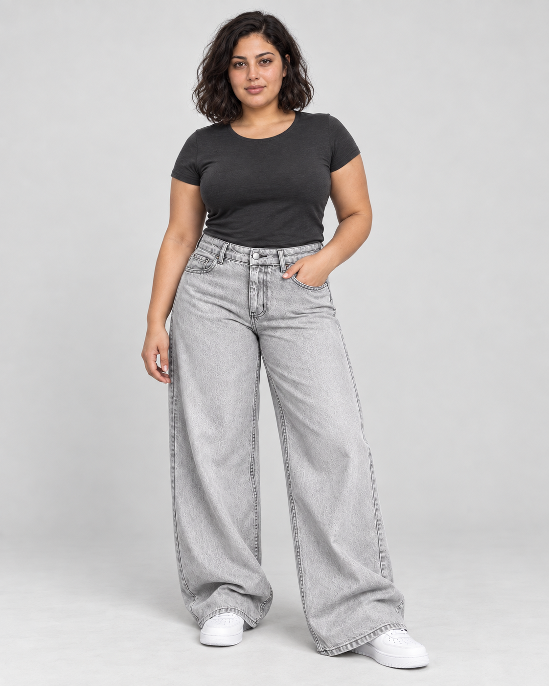 Light Grey Wide leg high waist jean - WDE 13