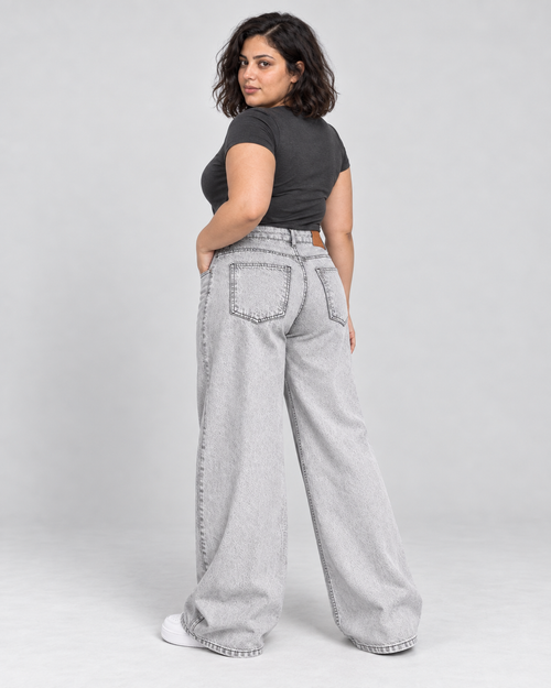 Light Grey Wide leg high waist jean - WDE 13