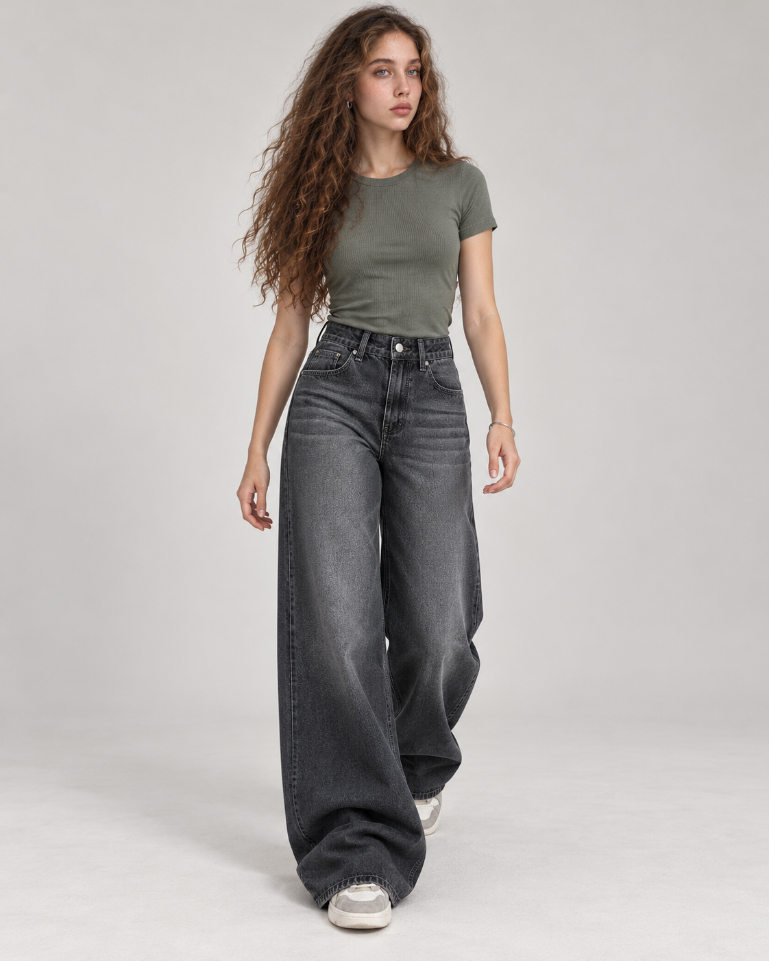 Gris  pâle Jeans décontractés et amples - WDE 09