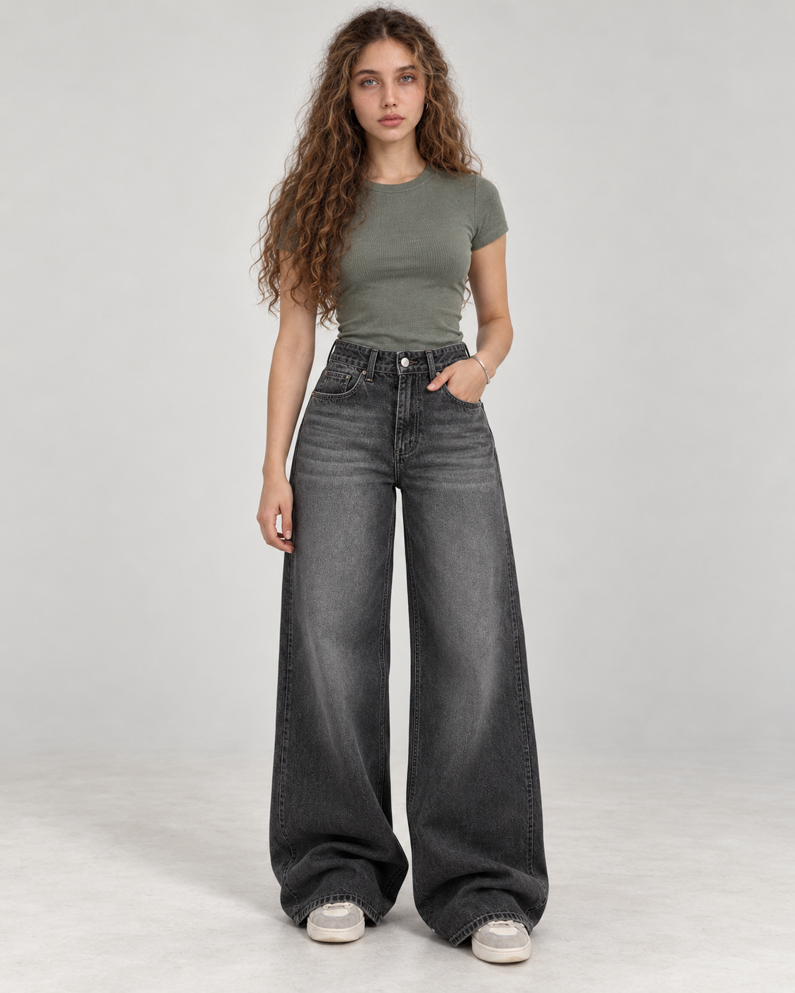 Gris  pâle Jeans décontractés et amples - WDE 09
