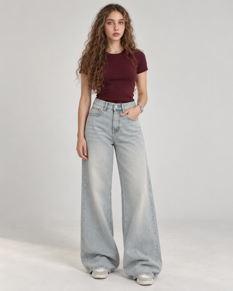 Dirty Washed Wide Leg Jeans - WDE 10