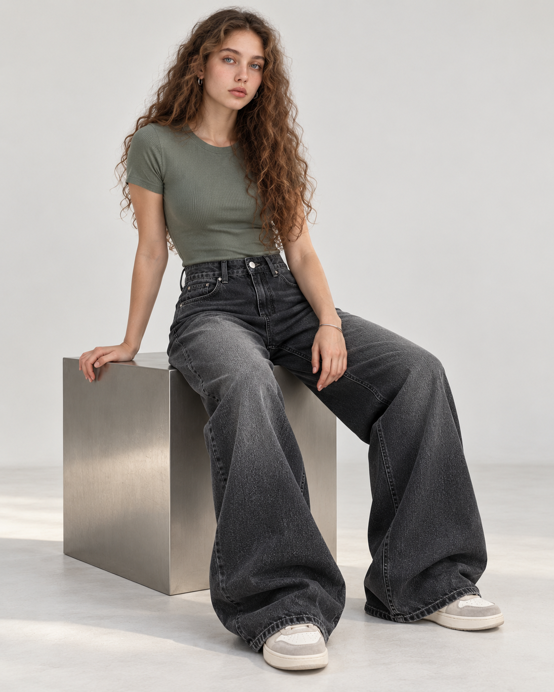 Gris  pâle Jeans décontractés et amples - WDE 09